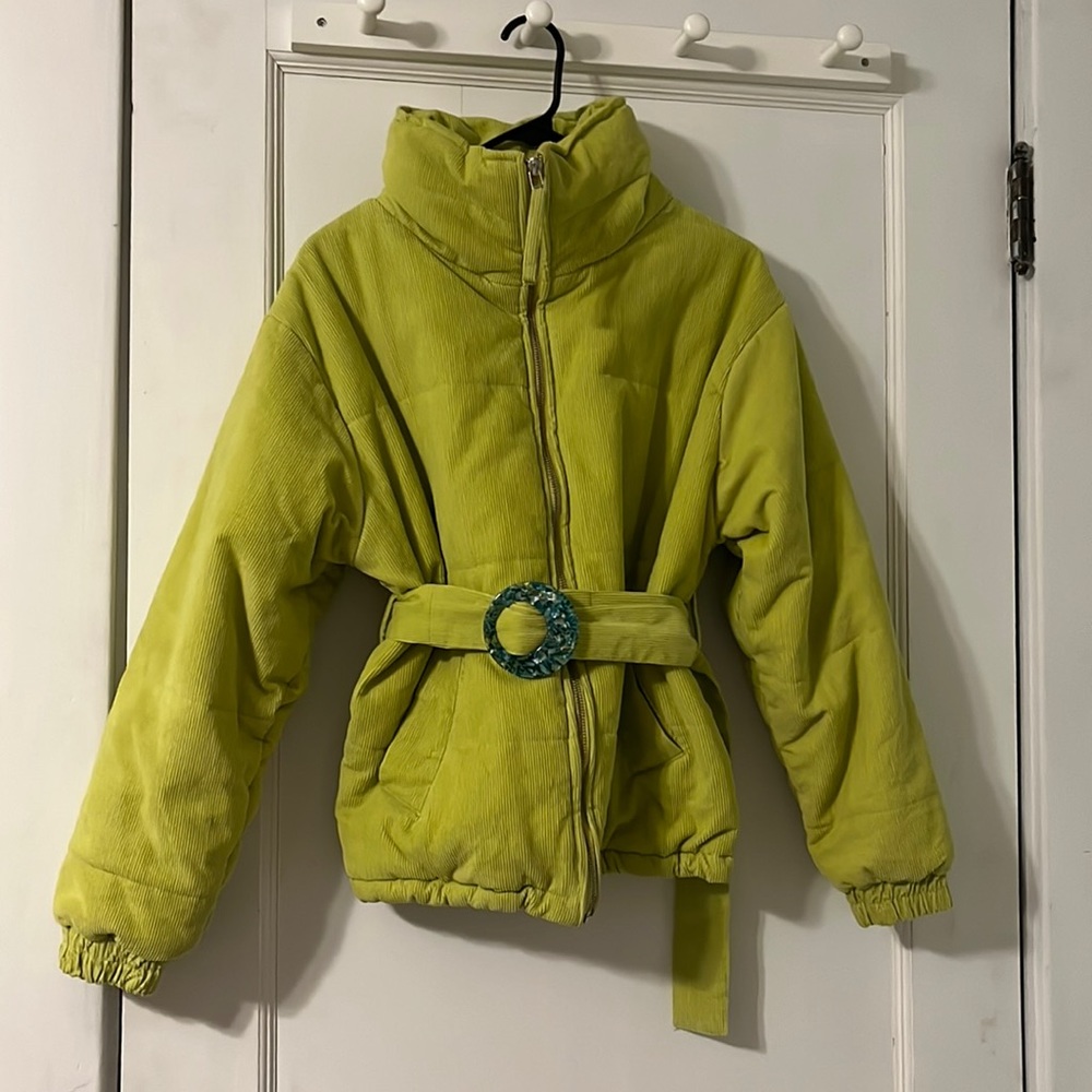 Tach Corduroy Puffer Jacket. Green.